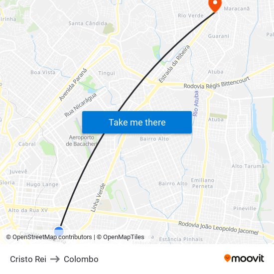 Cristo Rei to Colombo map