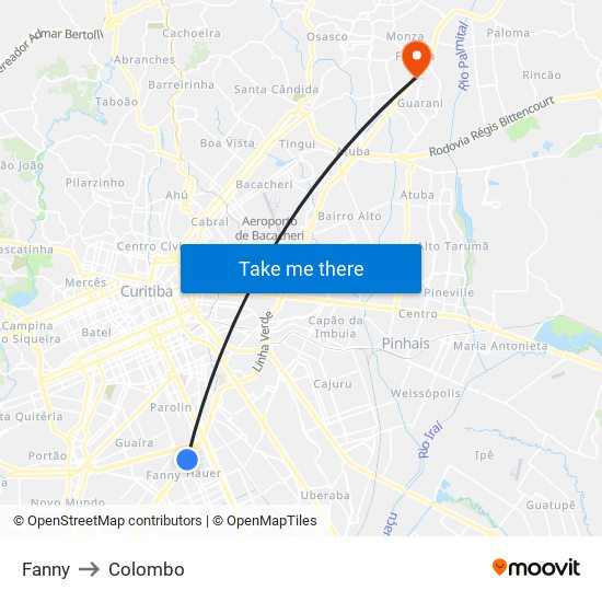 Fanny to Colombo map