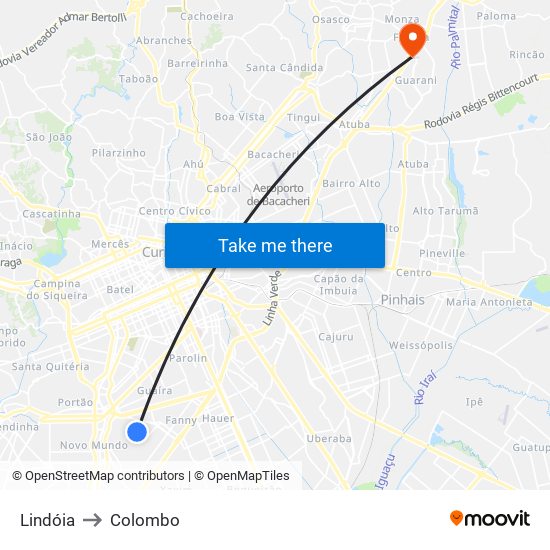 Lindóia to Colombo map