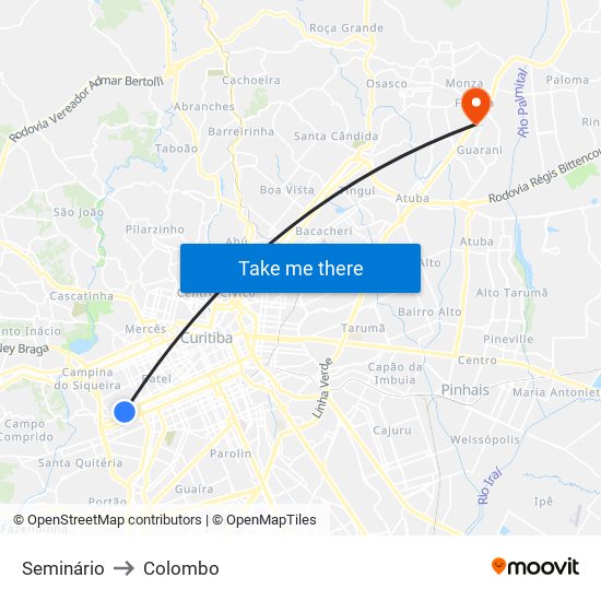 Seminário to Colombo map