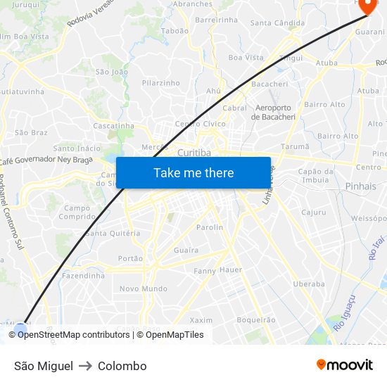 São Miguel to Colombo map