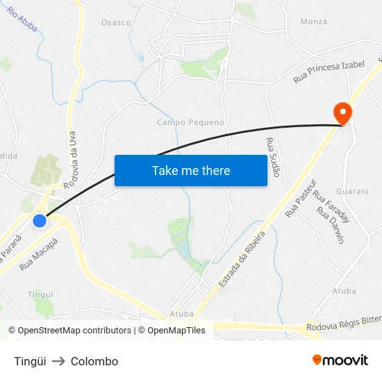 Tingüi to Colombo map