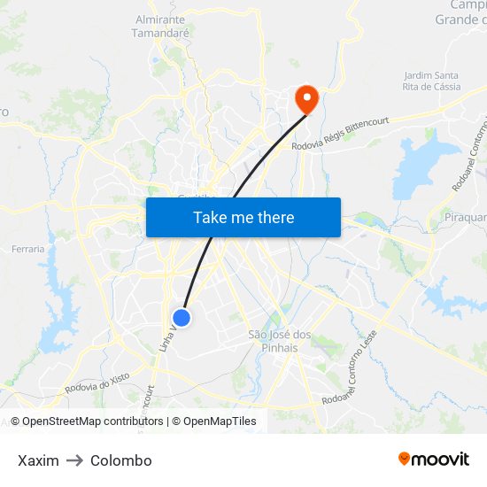 Xaxim to Colombo map