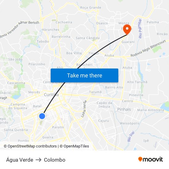 Água Verde to Colombo map