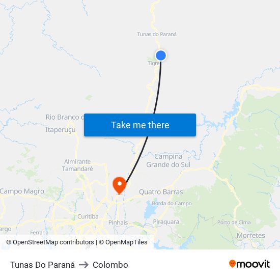 Tunas Do Paraná to Colombo map