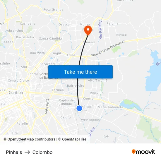 Pinhais to Colombo map