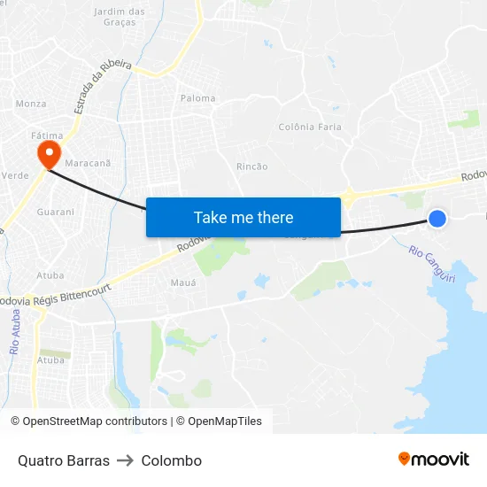 Quatro Barras to Colombo map