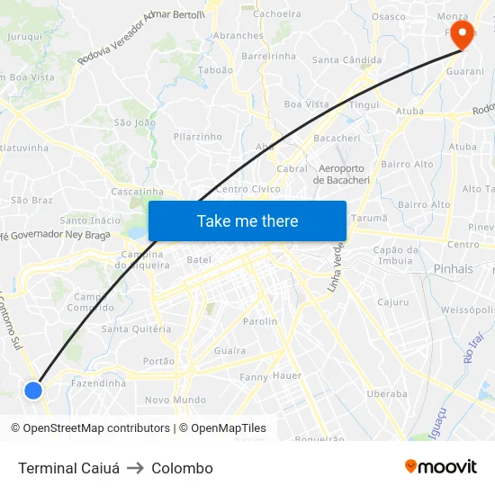 Terminal Caiuá to Colombo map