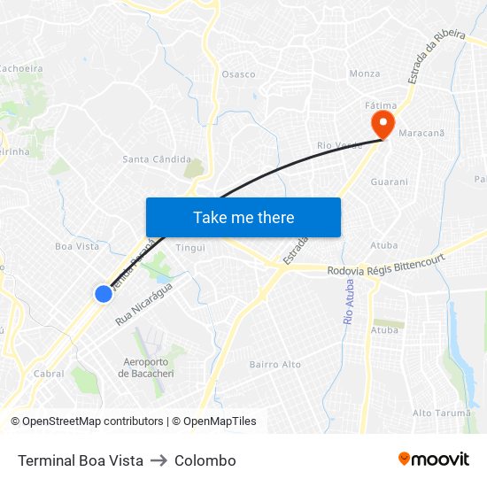 Terminal Boa Vista to Colombo map