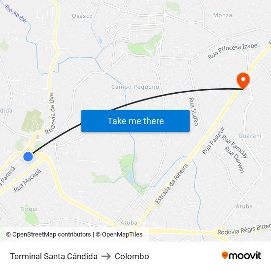 Terminal Santa Cândida to Colombo map