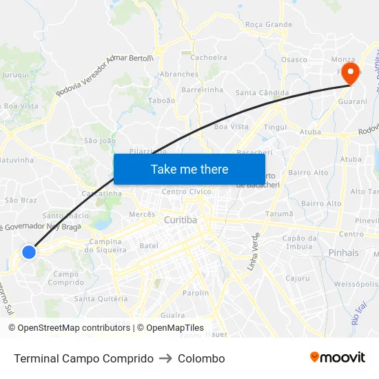 Terminal Campo Comprido to Colombo map