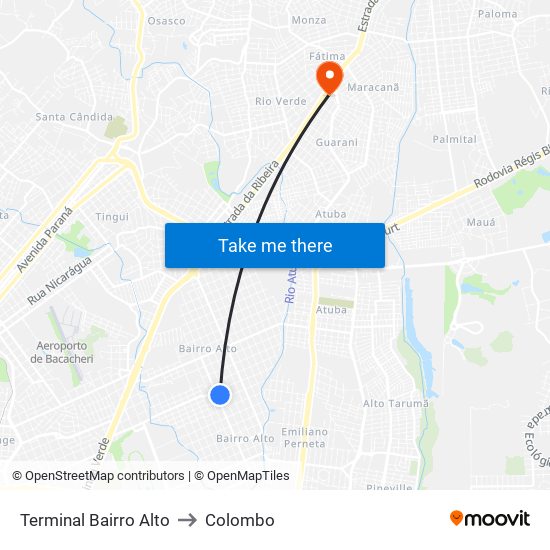 Terminal Bairro Alto to Colombo map