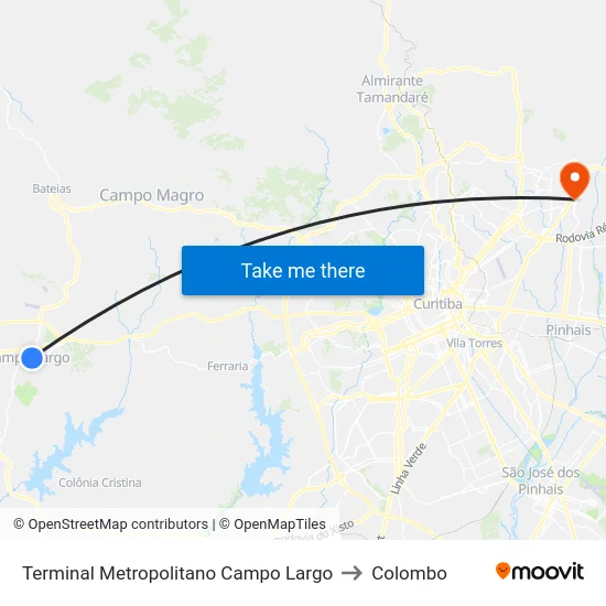 Terminal Metropolitano Campo Largo to Colombo map