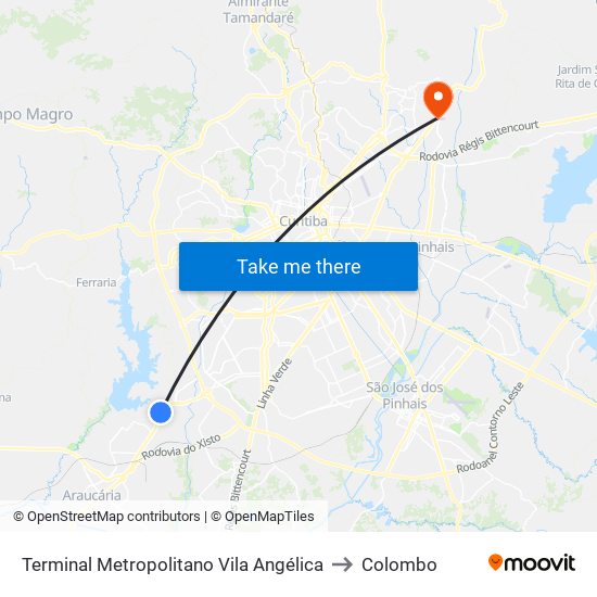 Terminal Metropolitano Vila Angélica to Colombo map