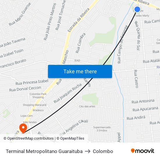 Terminal Metropolitano Guaraituba to Colombo map