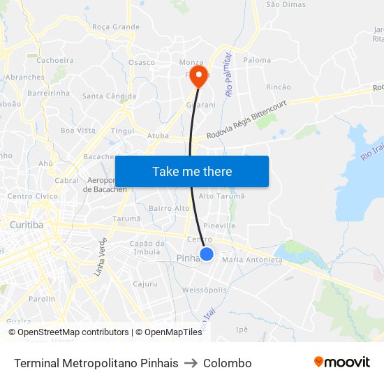 Terminal Metropolitano Pinhais to Colombo map