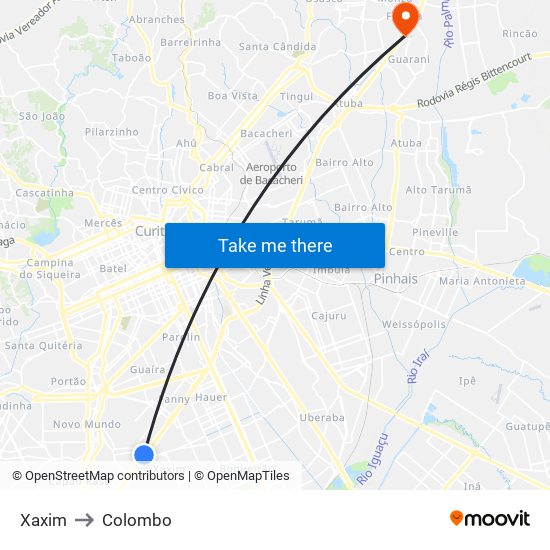 Xaxim to Colombo map