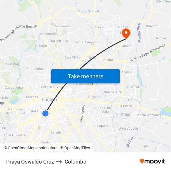 Praça Oswaldo Cruz to Colombo map