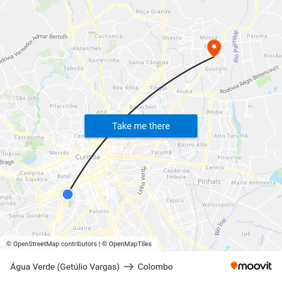 Água Verde (Getúlio Vargas) to Colombo map
