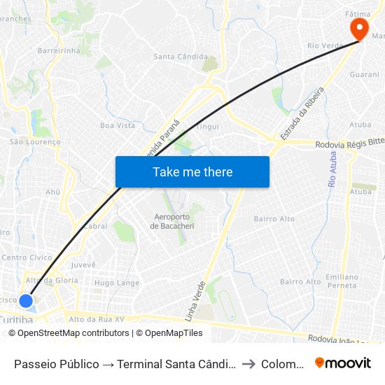 Passeio Público → Terminal Santa Cândida to Colombo map