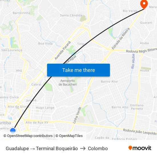 Guadalupe → Terminal Boqueirão to Colombo map