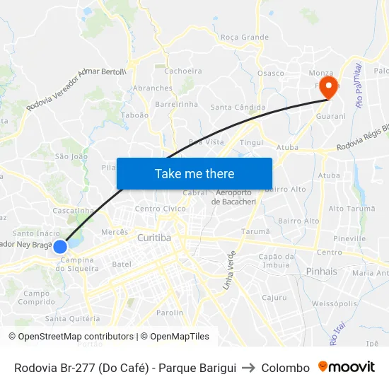Rodovia Br-277 (Do Café) - Parque Barigui to Colombo map