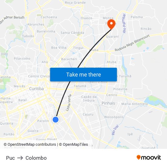 Puc to Colombo map