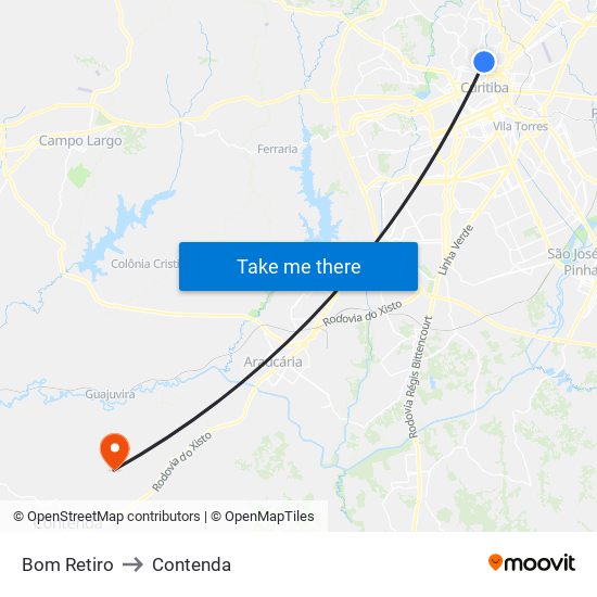 Bom Retiro to Contenda map