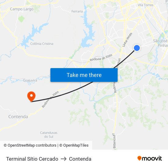 Terminal Sítio Cercado to Contenda map