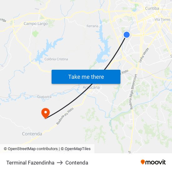 Terminal Fazendinha to Contenda map