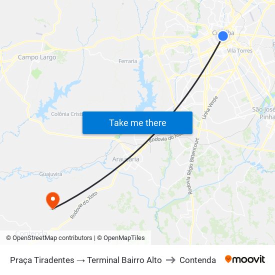 Praça Tiradentes → Terminal Bairro Alto to Contenda map