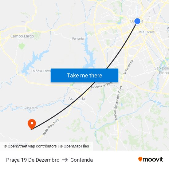 Praça 19 De Dezembro to Contenda map