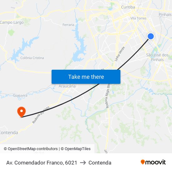 Av. Comendador Franco, 6021 to Contenda map