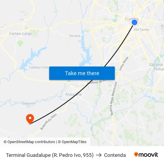 Terminal Guadalupe (R. Pedro Ivo, 955) to Contenda map