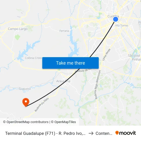 Terminal Guadalupe (F71) - R. Pedro Ivo, 955 to Contenda map