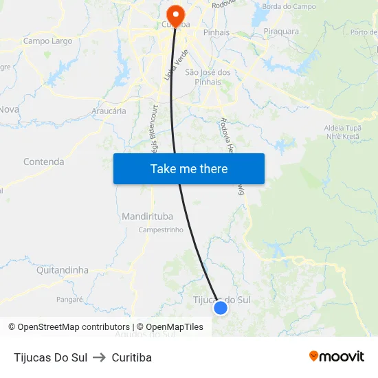 Tijucas Do Sul to Curitiba map