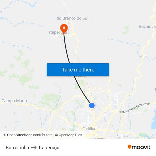 Barreirinha to Itaperuçu map