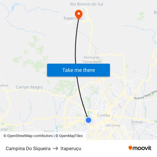 Campina Do Siqueira to Itaperuçu map