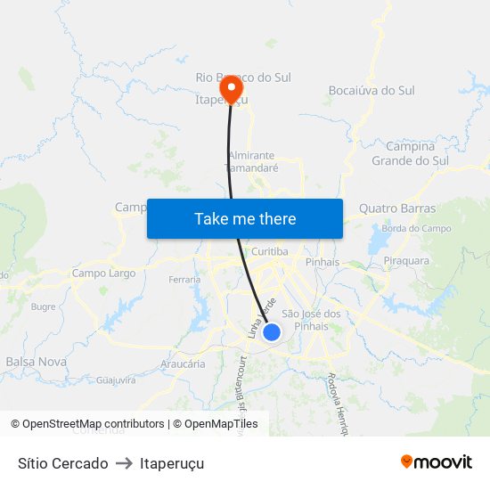 Sítio Cercado to Itaperuçu map