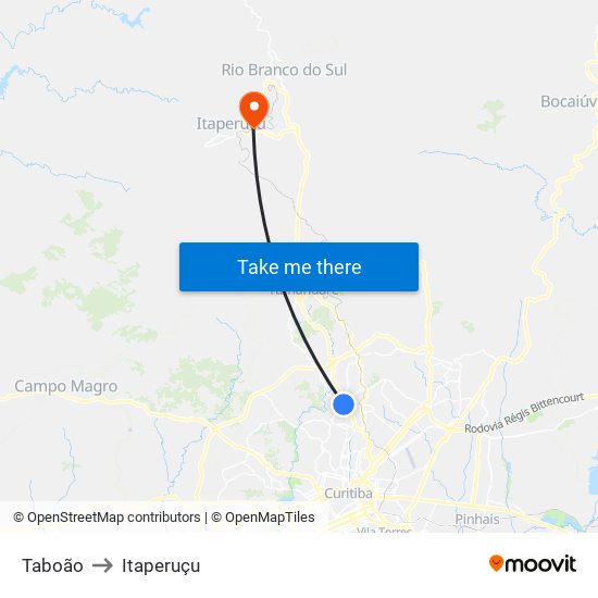 Taboão to Itaperuçu map