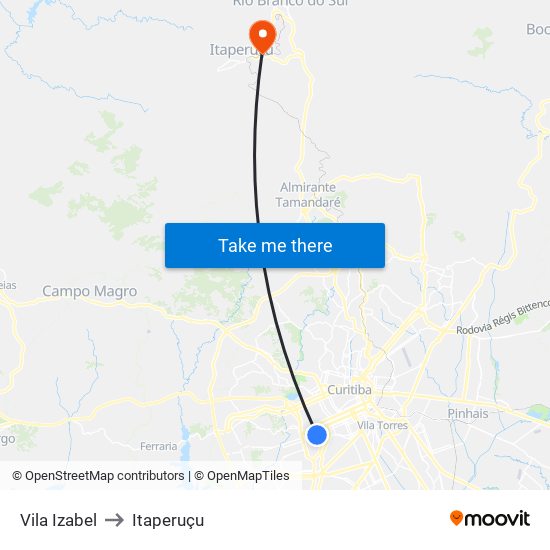 Vila Izabel to Itaperuçu map