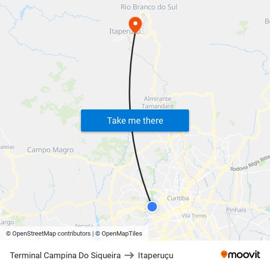 Terminal Campina Do Siqueira to Itaperuçu map