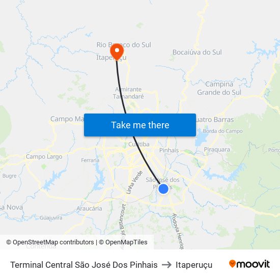 Terminal Central São José Dos Pinhais to Itaperuçu map