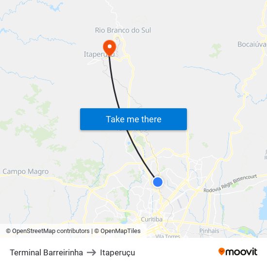 Terminal Barreirinha to Itaperuçu map