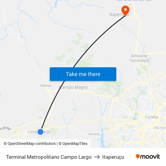 Terminal Metropolitano Campo Largo to Itaperuçu map