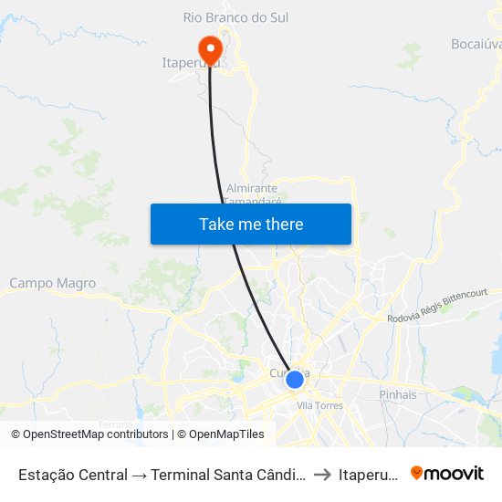 Estação Central → Terminal Santa Cândida to Itaperuçu map