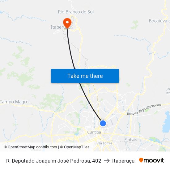 R. Deputado Joaquim José Pedrosa, 402 to Itaperuçu map
