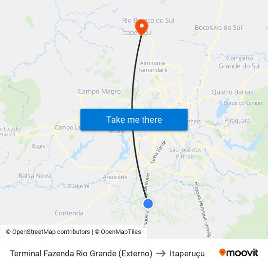 Terminal Fazenda Rio Grande (Externo) to Itaperuçu map