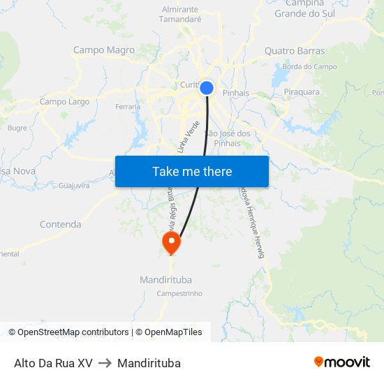 Alto Da Rua XV to Mandirituba map