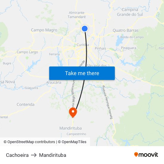 Cachoeira to Mandirituba map